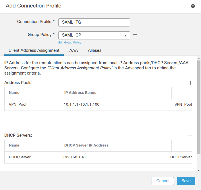 Create the New Connection Profile and Add the Proper VPN, Pool or DHCP Server