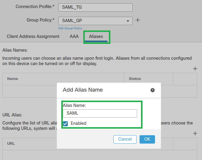 Create a Group Alias to Map the Connections to this Connection Profile