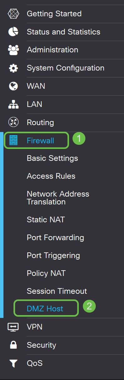Image of the menu bar and its available options, highlighting the Firewall