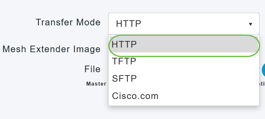 In the Transfer Mode drop-down list, choose HTTP. 