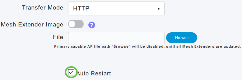 Check the Auto Restart checkbox for the Primary AP and Mesh Extender to reboot automatically after the image pre-download is complete for all the APs. 