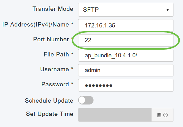In the Port Number field, enter the port number. The default is 22.