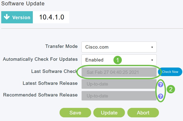 The Last Software Check field displays the time stamp of the last automatic or manual software check. You can view the release notes of displayed releases by clicking the "?" icon next to it. 