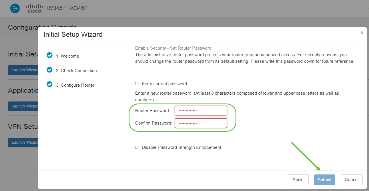 Enter a password that conforms with the strength requirements. Click Next. Take note of your password for future logins. 