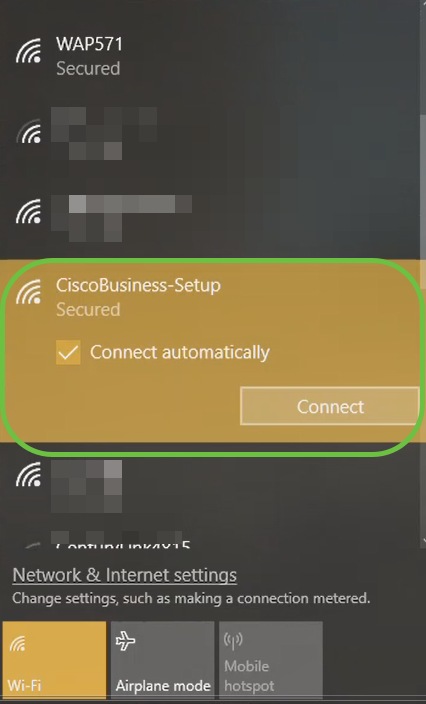 Click the Wi-Fi icon, choose CiscoBusiness-Setup wireless network and click Connect