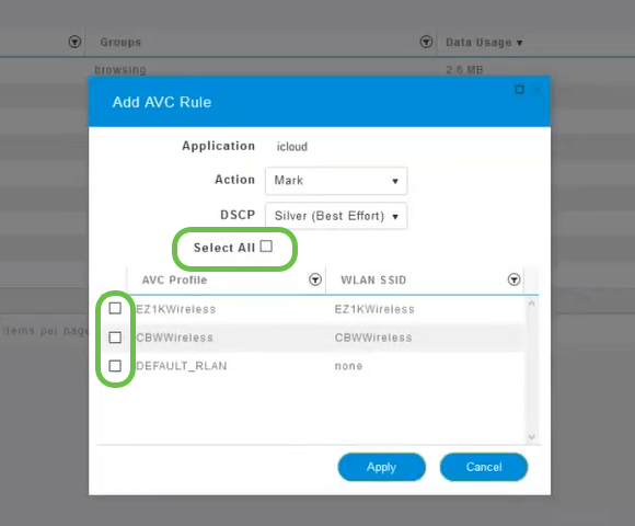Either select all AVC Profile or click the checkbox to the left of the profile to select them individually.
