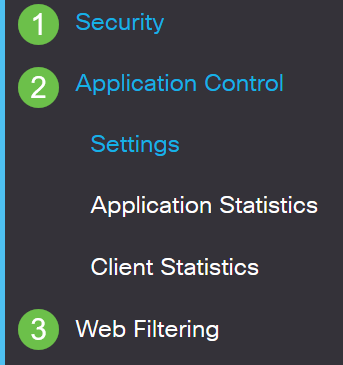 Log into the web-based utility and choose Security > Application Control > Web Filtering.
