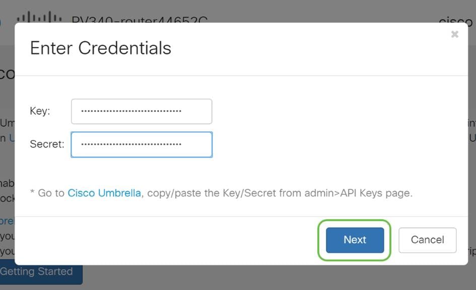 After entering your API and Secret Key click the Next button.