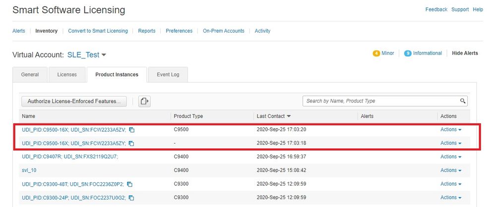 Screenshot of CSSM Showing Reserved Licenses no Longer seen in Product Instance Tab after Reporting Usage Offline