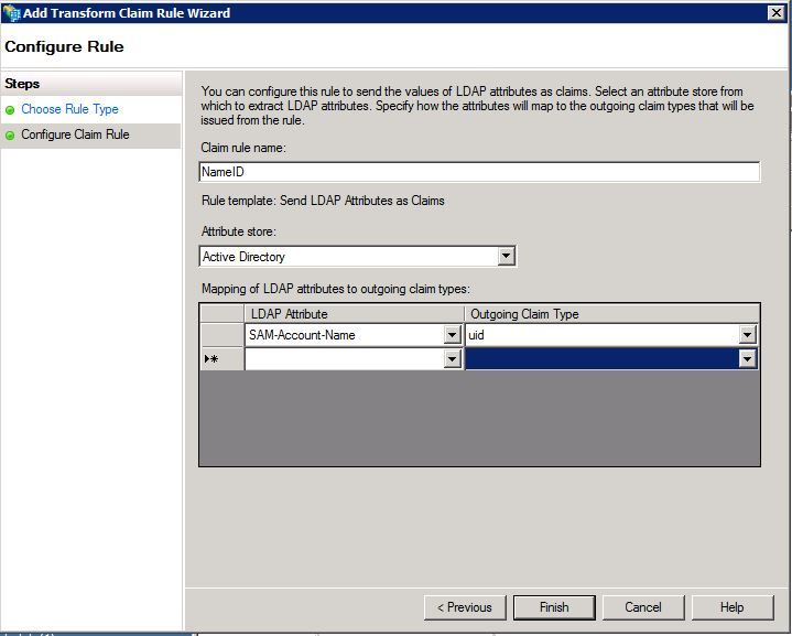 SSO with CUCM and AD FS - Configure Rule - Enter uid for outgoing claim type