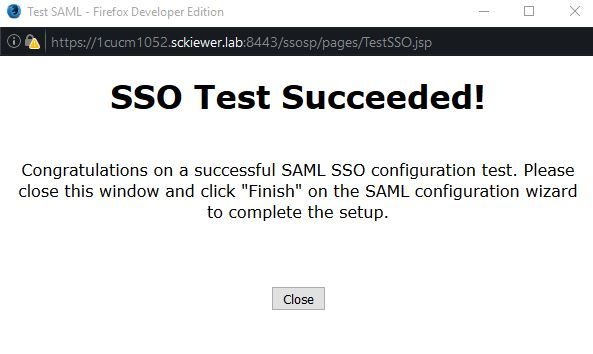 SSO with CUCM and AD FS - SAML SSO configuration test succeeded