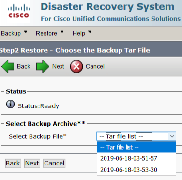 Configure Backup and Restore from GUI - backup list