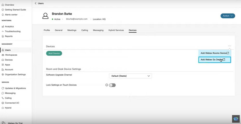 Webex Ata تكوين الاتصال عبر Webex ب Sim Webex Go - Cisco