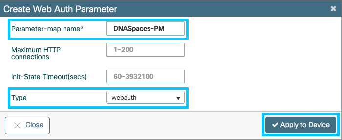 Create a web auth parameter map on the 9800
