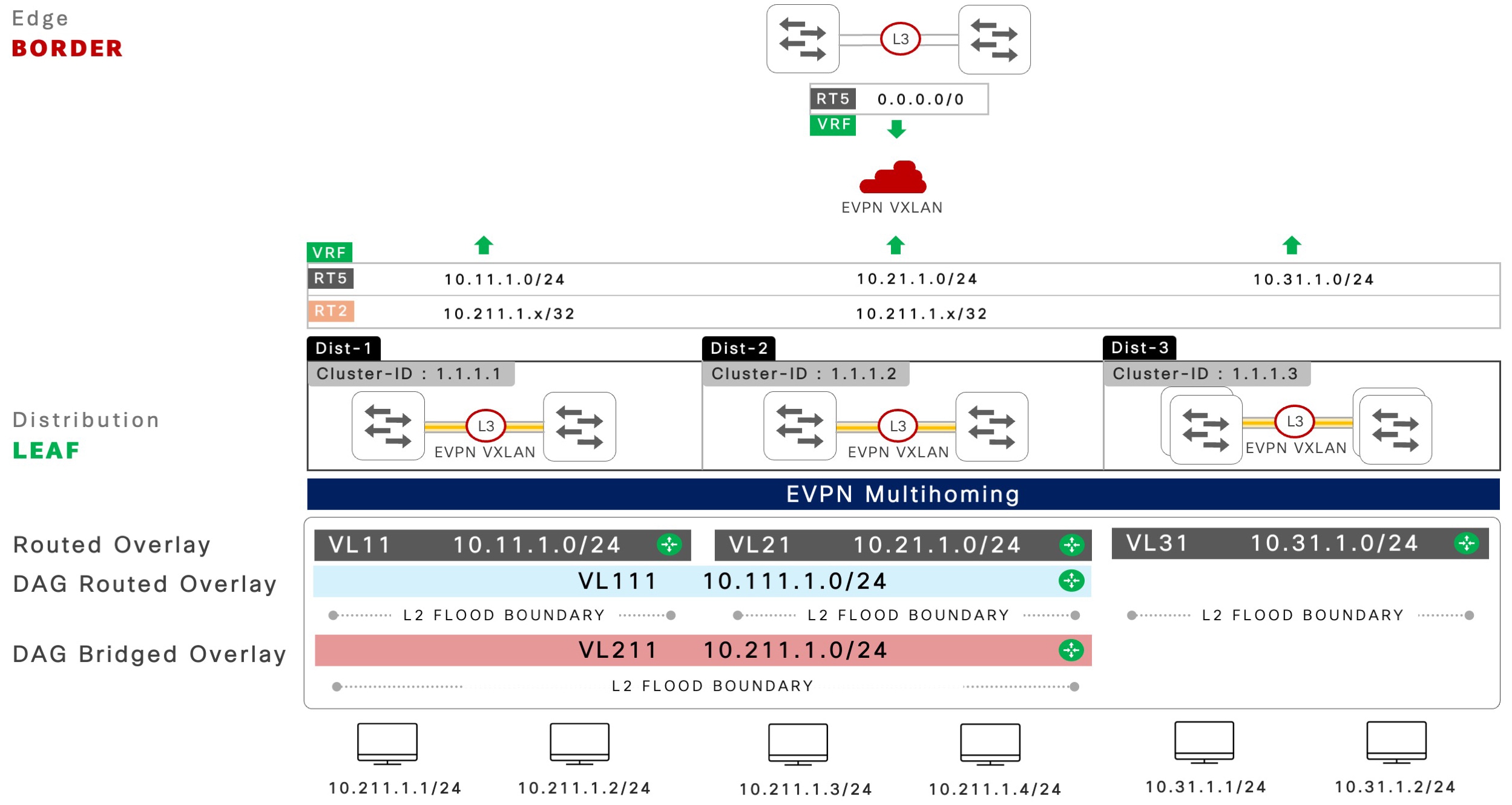 Fabric network characteristics of a DAG-bridged overlay network
