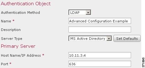 Screenshot of LDAP login authentication object configuration.
