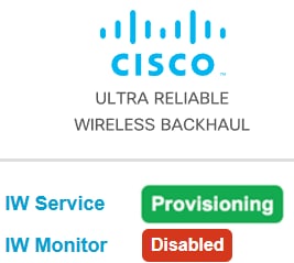 The image illustrates the device configurator interface displaying the status of a device in provisioning mode, indicating that the IOTOD IW service is connected and operational.