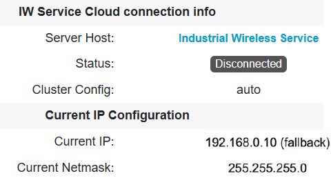 The device configurator interface displays the connection settings for devices in provisioning mode, allowing users to modify the current configuration.
