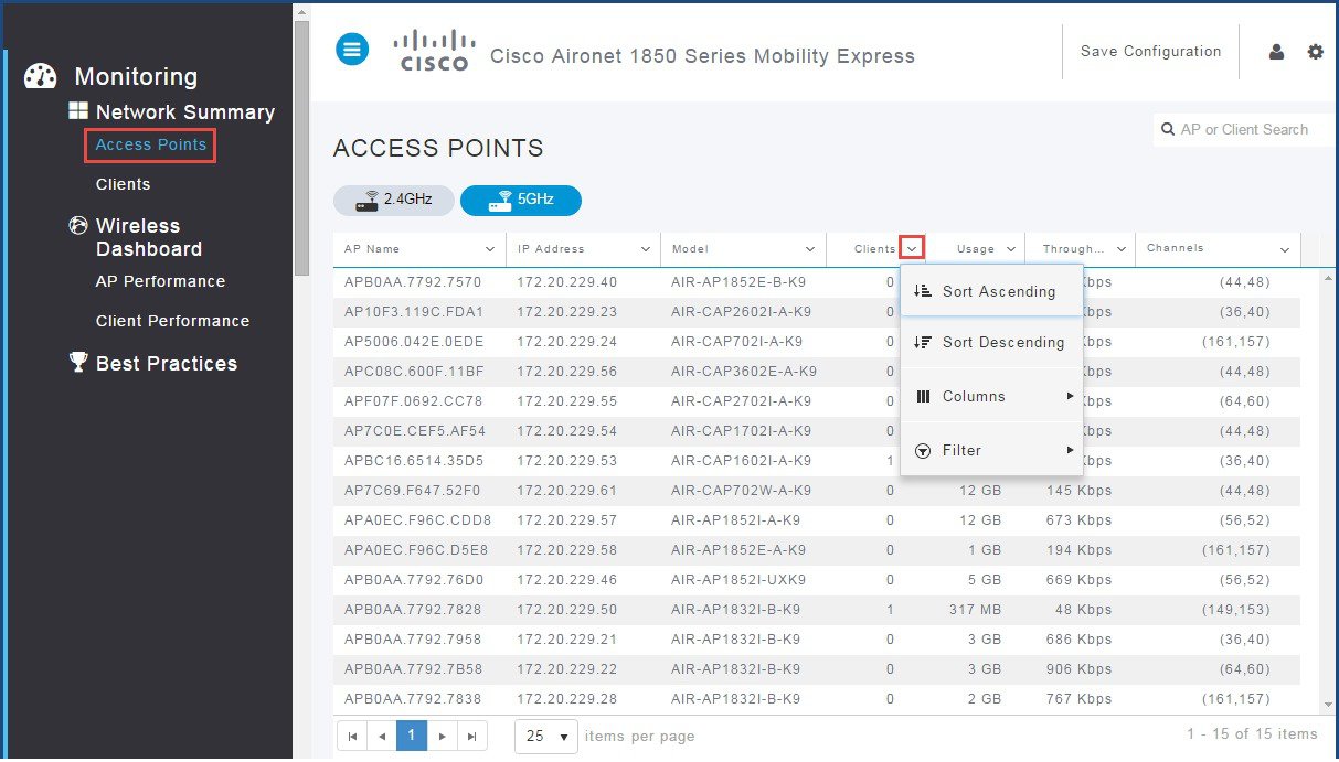 Cisco Mobility Express Deployment Guide Monitoring Mobility Express