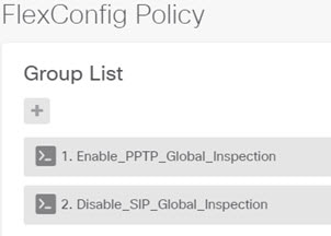 전역 검사를 위한 FlexConfig 정책 개체 목록.