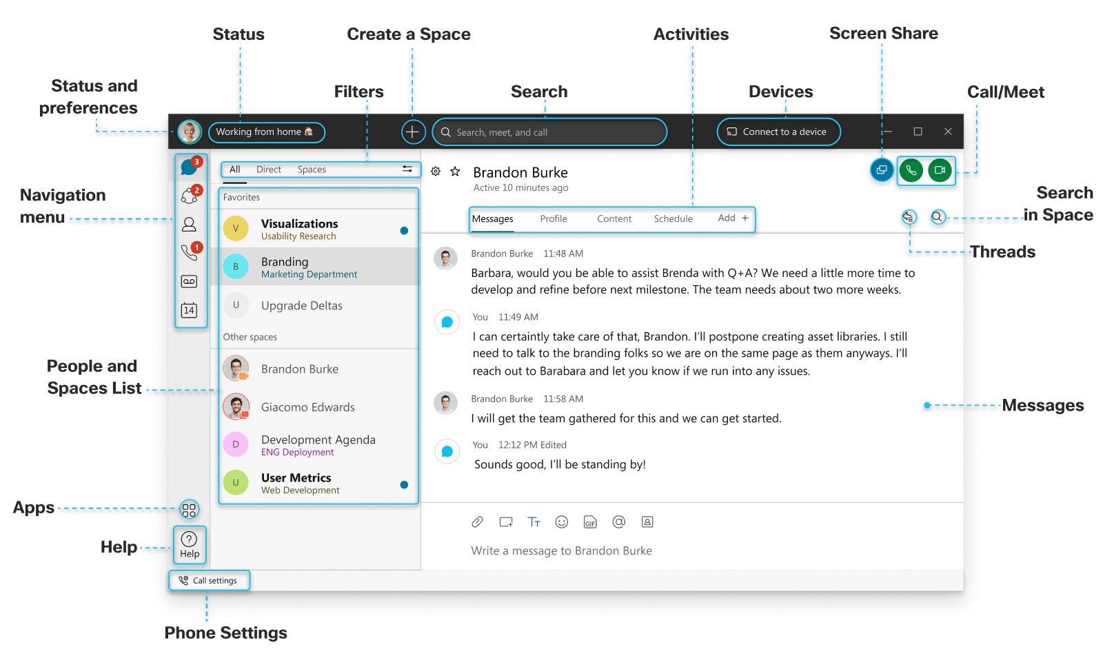 The Cisco Webex Teams App UI