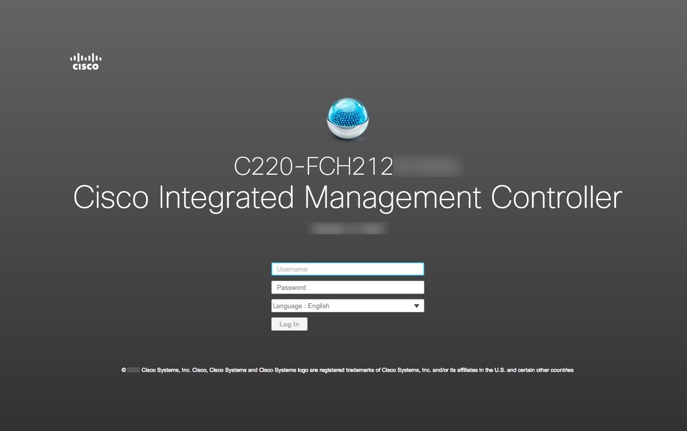 Cisco IMC login window.