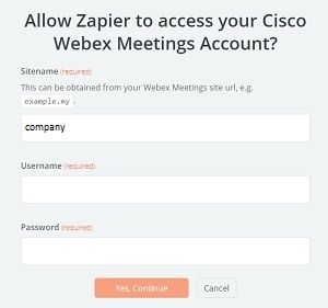 Enter your Webex site name
