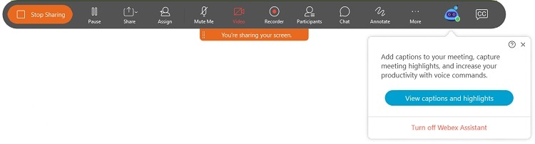 Turn Off Webex Assistant when Sharing Content