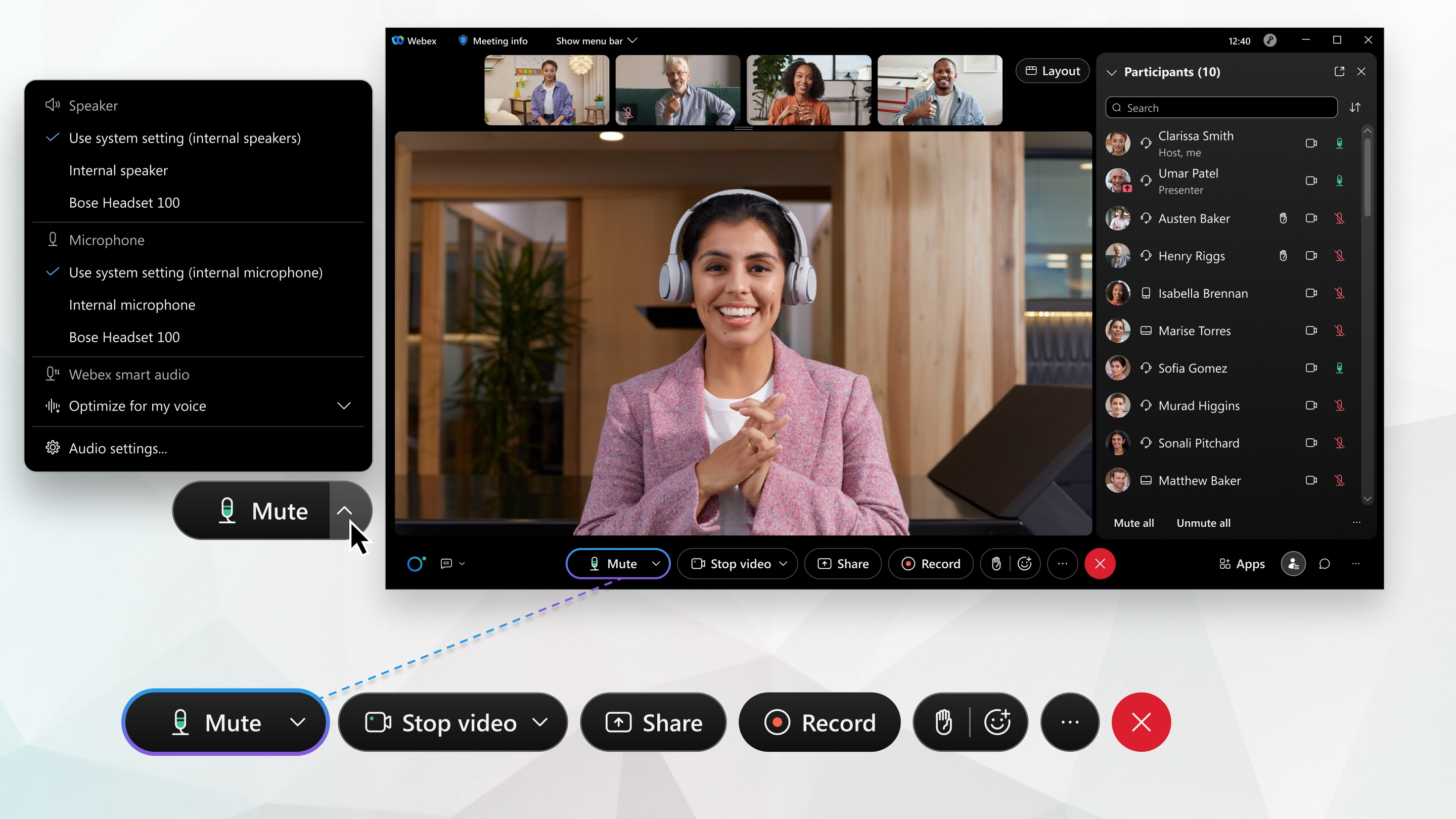 Video Conferencing Webex Meetings スイートをミュートまたはミュート解除する