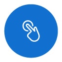 Auf dem blauen Symbol der App „Buttons“ ist ein Finger zu sehen, der eine Taste drückt.
