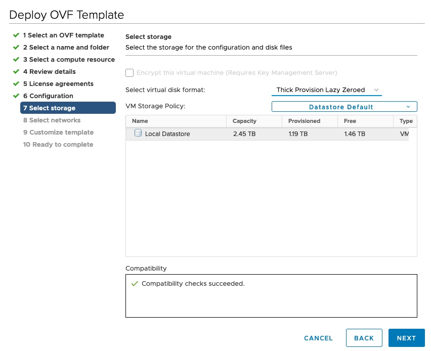 [OVFテンプレートの展開（Deploy OVF Template）] - [ストレージの選択（Select storage）] ウィンドウ