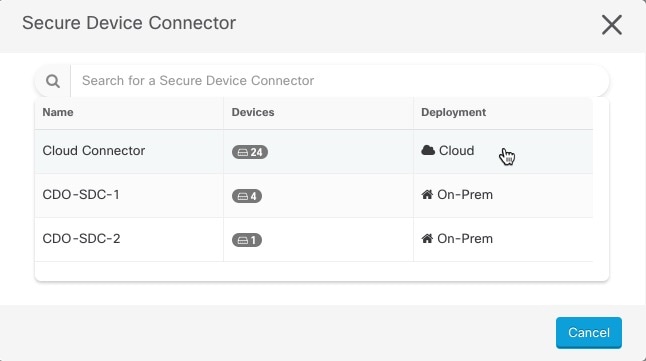 Secure Device Connector page with the chosen secure device connector.