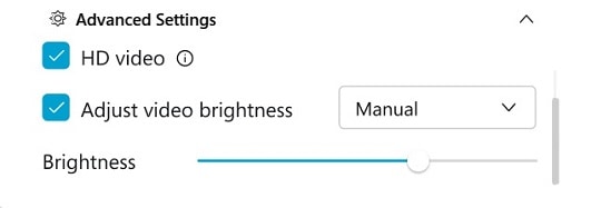 Advanced Settings, Manual setting with Brightness slider.