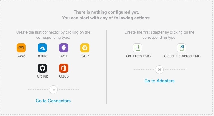 Cisco Dynamic Attributes Connector 대시보드에는 구성되지 않은 커넥터, 구성된 커넥터, 필터 및 어댑터에 대한 정보가 한눈에 표시됩니다.