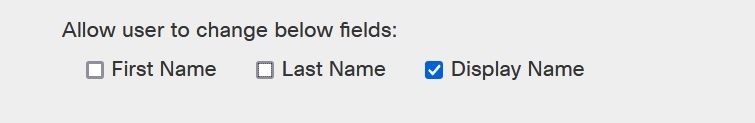 사용자가 이름, 성, 표시명 체크 박스와 함께 아래 필드 섹션을 변경할 수 있게 허용합니다.