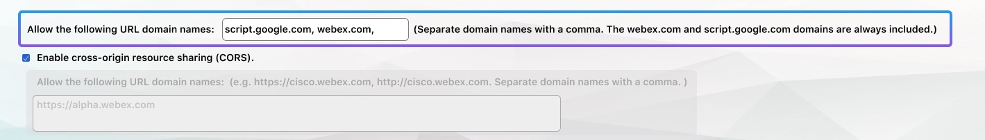 允许以下 URL 域名、 文本框。