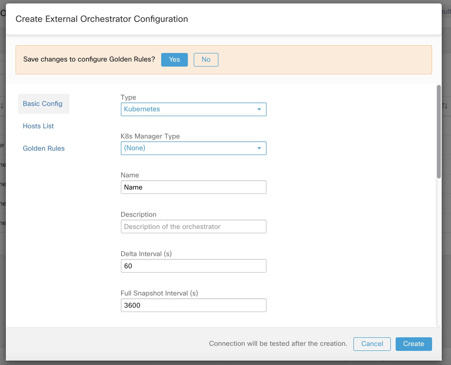 Kubernetes タイプのゴールデンルール構成の作成