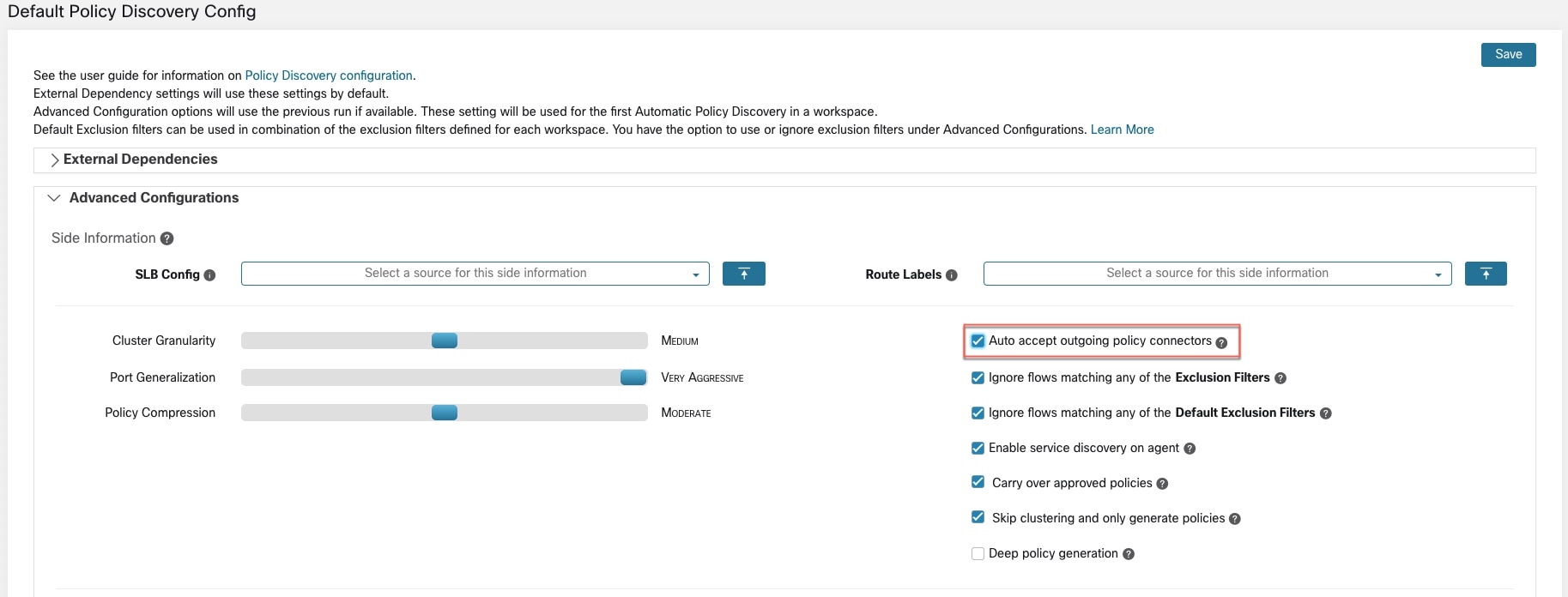 [発信ポリシーコネクタを自動的に受け入れる（Auto accept outgoing policy connectors）] オプションを選択する