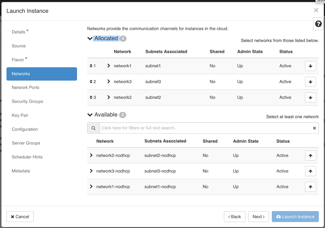 [インスタンスの起動（Launch Instance）] ウィンドウ - [ネットワーク（Networks）] タブ