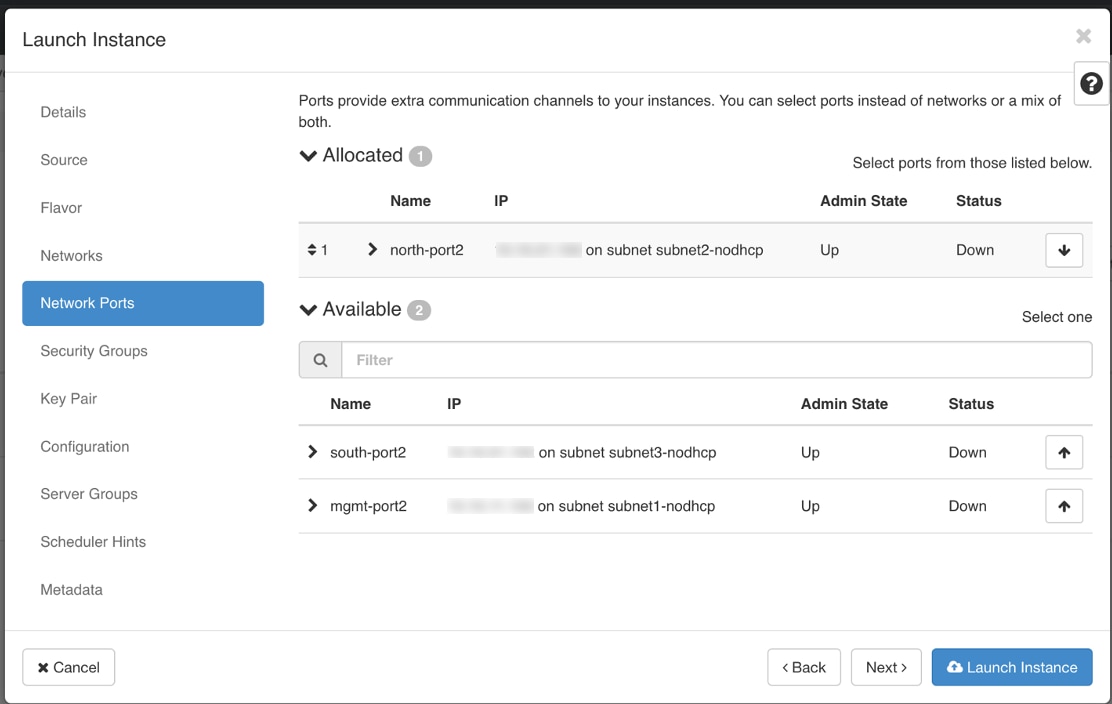 [インスタンスの起動（Launch Instance）] ウィンドウ - [ネットワークポート（Network Ports）] タブ