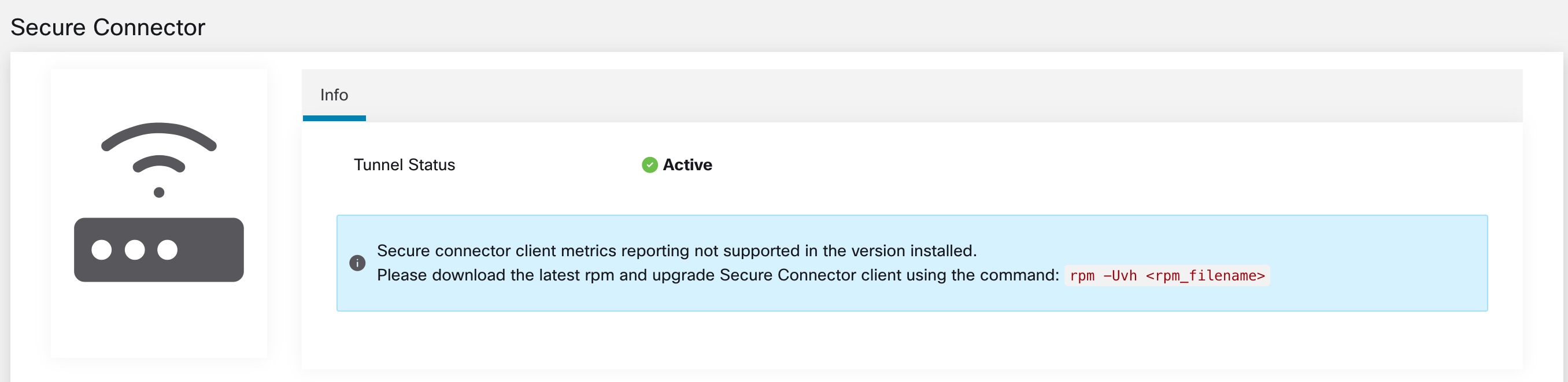 Secure Connector クライアントのアップグレードメッセージ