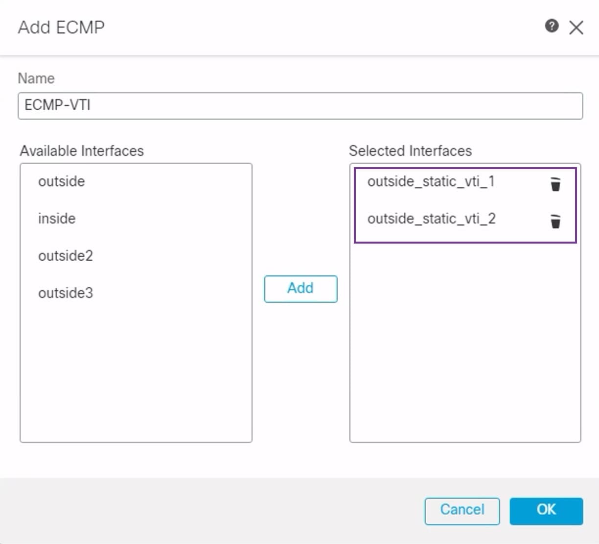 Screenshot of in ECMP configuration in Firewall Management Center