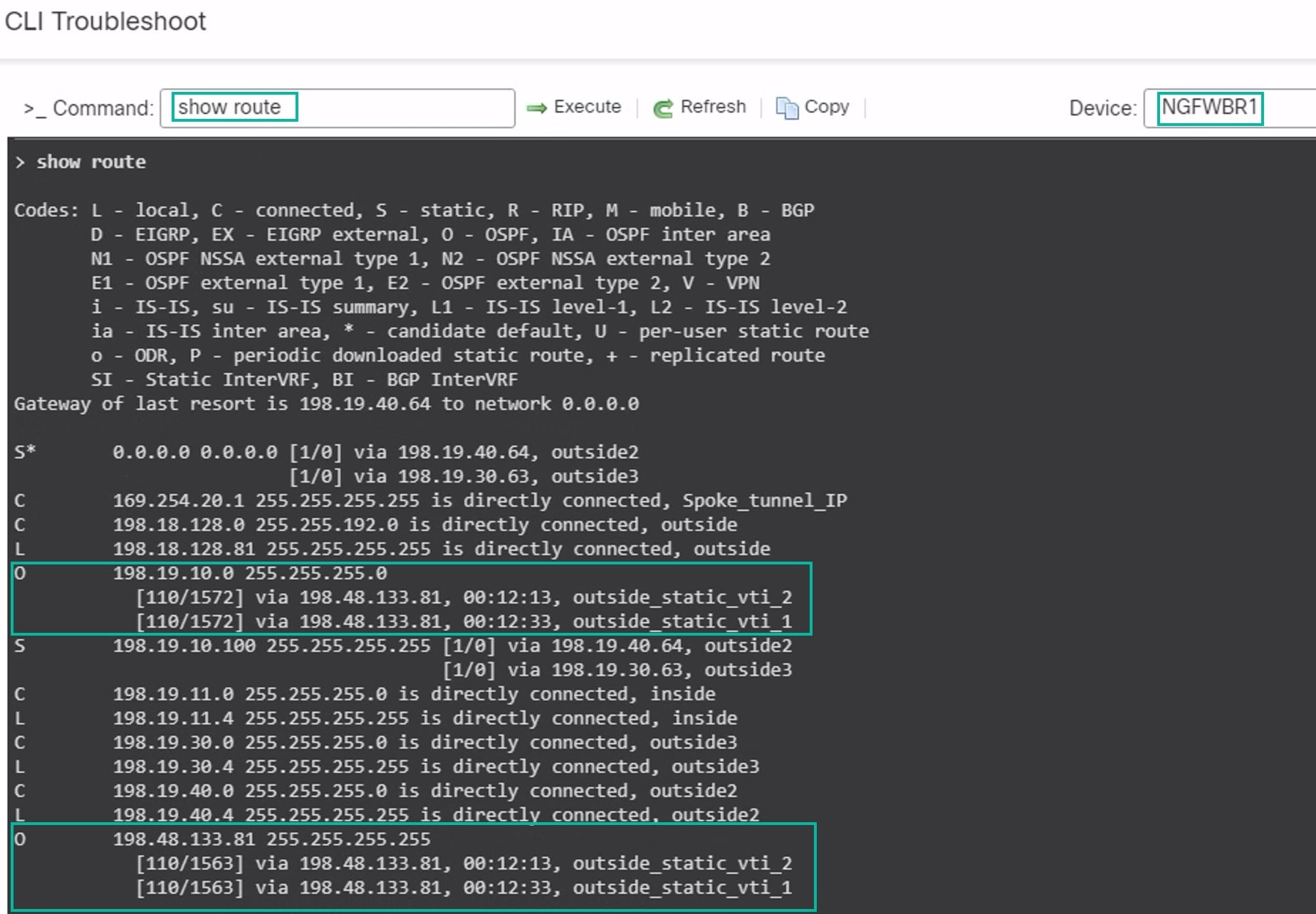 Output of show route command