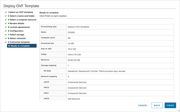 [OVFテンプレートの展開（Deploy OVF Template）] - [準備完了（Ready to Complete）] ウィンドウ