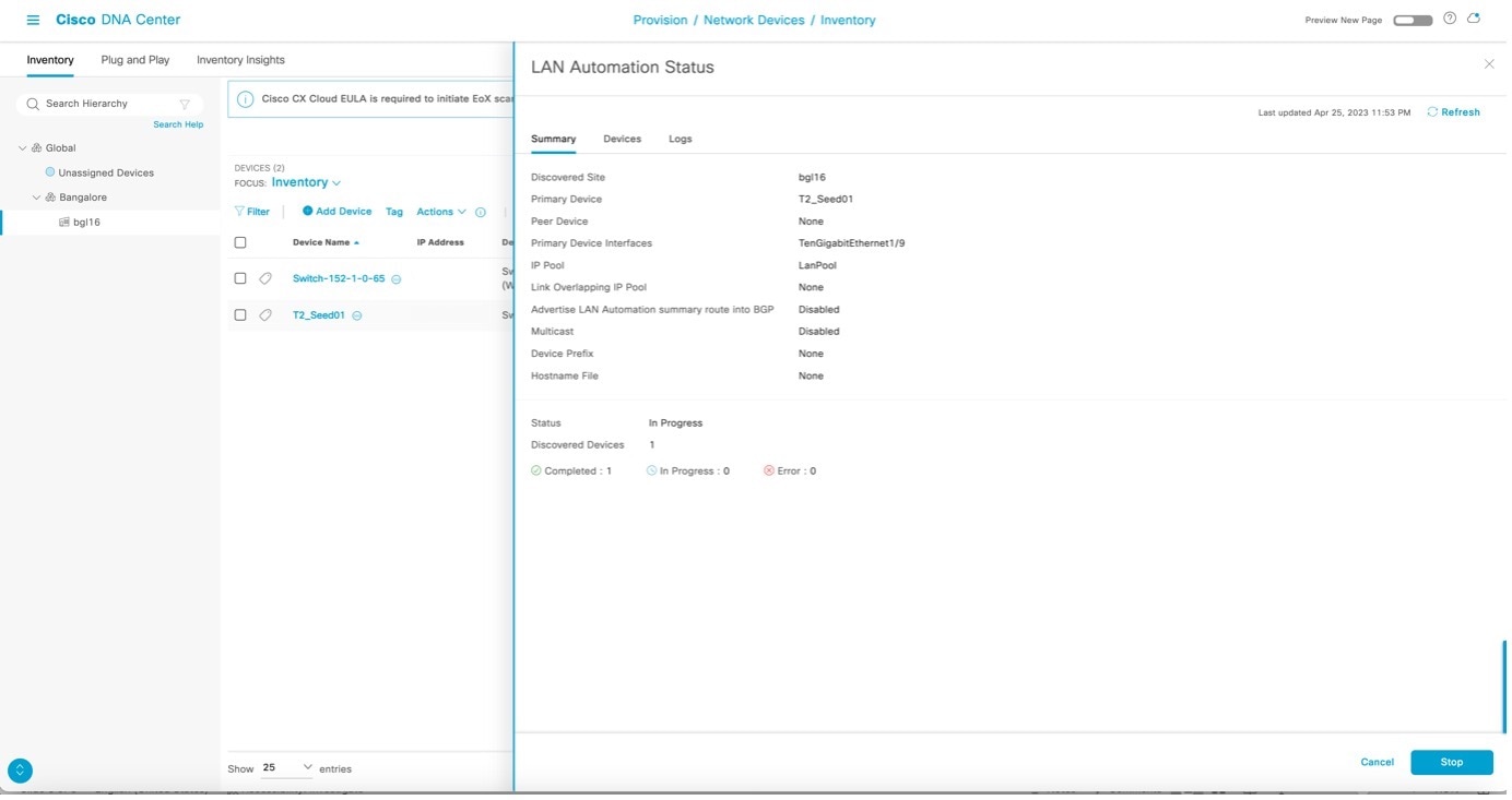 LAN Automation Status - In Progress