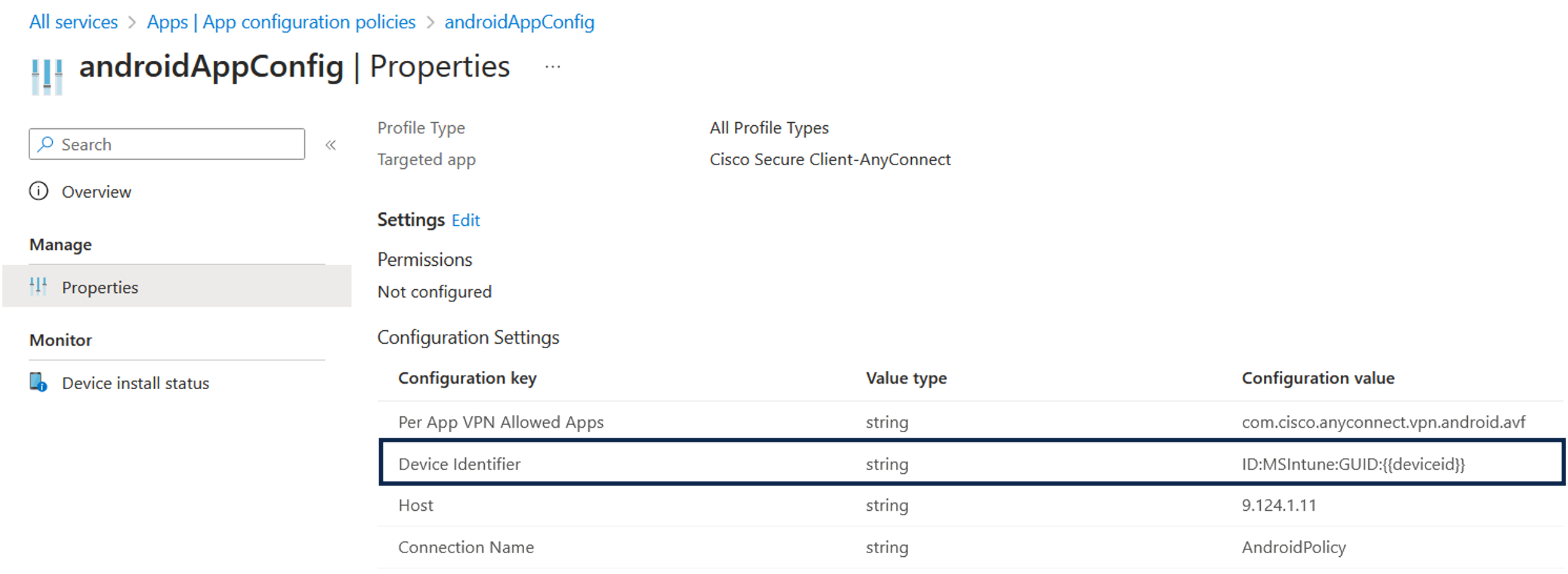 App configuration policy settings in Microsoft Intune