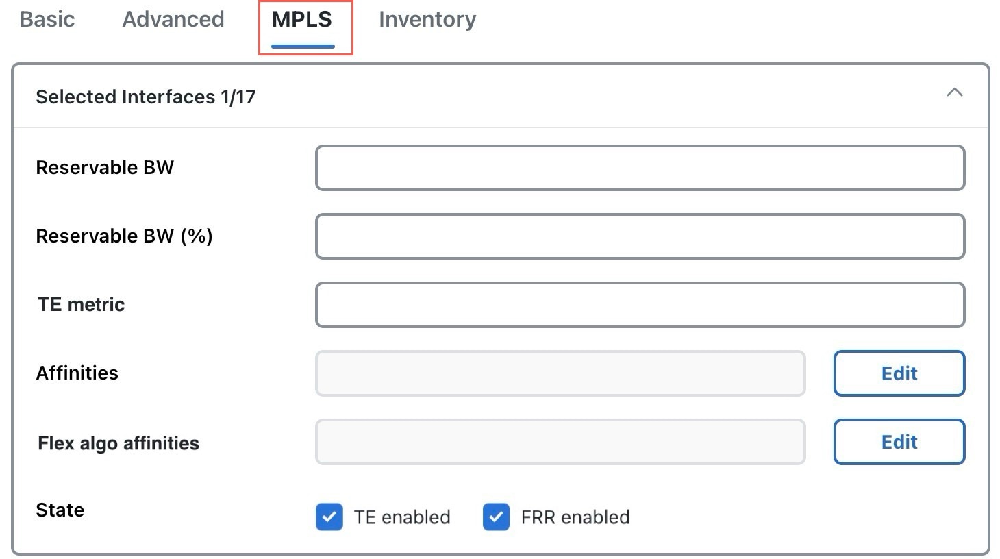 Interface MPLS properties