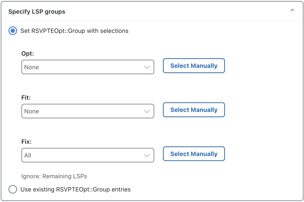 Select LSP groups options
