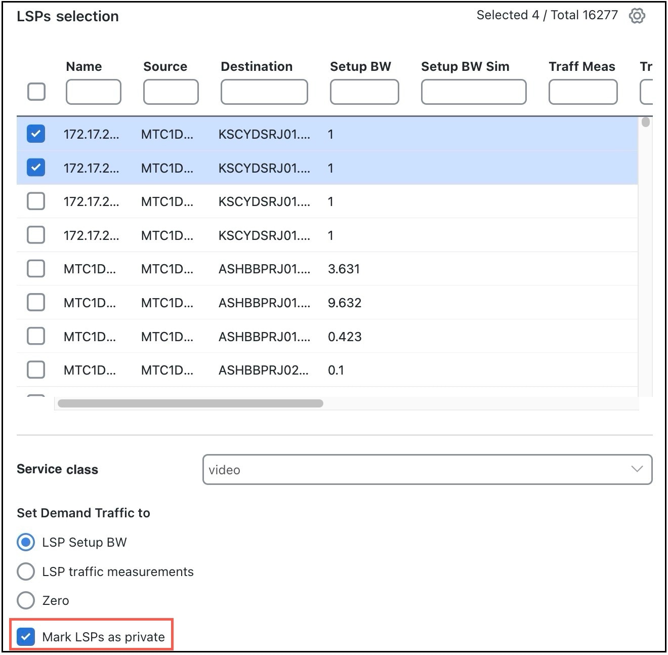 Create private demands for existing LSPs