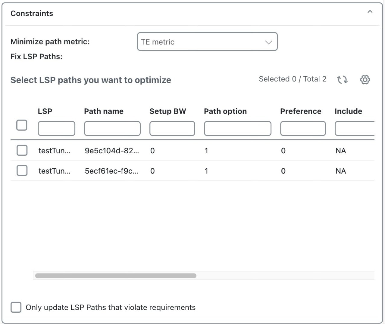 Constraints options